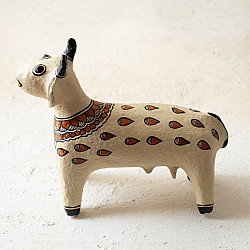 Madhuban . मधुबन ❁ Madhubani Hand Painted Paper Mache ~ Cow (Brown)