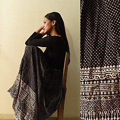 Flowers in a River | Jawariya Block Printed Long Skirt / Ghagra - Black