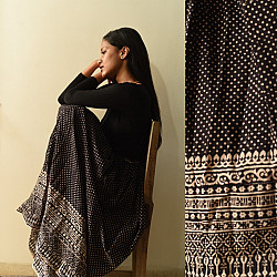 Flowers in a River | Jawariya Block Printed Long Skirt / Ghagra - Black