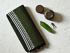 Sadaa . सदा ✡ Handloom Begampuri Cotton Saree With Woven Border - Mehndi Green