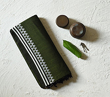 Sadaa . सदा ✡ Handloom Begampuri Cotton Saree With Woven Border - Mehndi Green