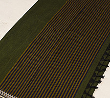 Sadaa . सदा ✡ Handloom Begampuri Cotton Saree With Woven Border - Mehndi Green