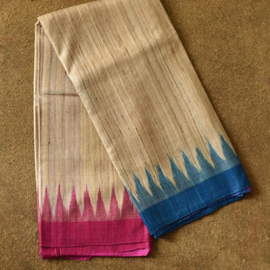 shop Pure Tussar Ghicha Silk Saree With Ganga Jamuna Border