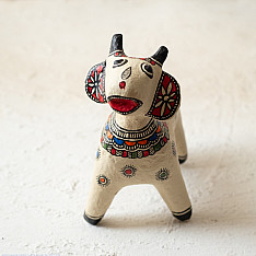 Madhuban . मधुबन ❁ Madhubani Hand Painted Paper Mache ~ Nandi / Cow