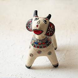 Madhuban . मधुबन ❁ Madhubani Hand Painted Paper Mache ~ Nandi / Cow