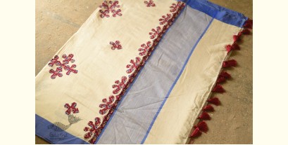 Ramaa . रमा | Applique Cotton Saree With Blue Border