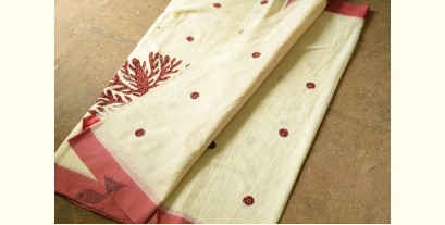 Ramaa . रमा | Red Ajrakh Patchwork ~ Cream Cotton Saree