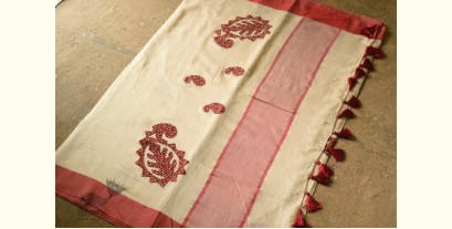 Ramaa . रमा | Red Ajrakh Applique on Cotton Handloom Saree
