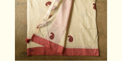 Ramaa . रमा | Red Ajrakh Applique on Cotton Handloom Saree