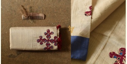Ramaa . रमा | Patchwork Cotton Saree - Red Ajrakh Applique