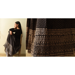 Flowers in a River | Jawariya Block Printed Long Skirt / Ghagra - Black