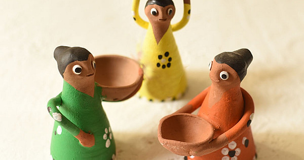 Terracotta Handmade Clay Dolls (Set of Three)| Indian craft store