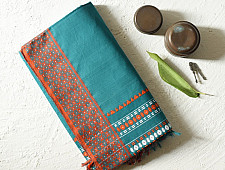 Sadaa . सदा ✡ Begampuri Cotton Saree - Teal Blue