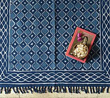 A finite infinity ❧ Indigo Natural Dyed Dhurrie ( 5 X 3 feet ) - Dabu