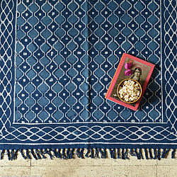A finite infinity ❧ Indigo Natural Dyed Dhurrie ( 5 X 3 feet ) - Dabu