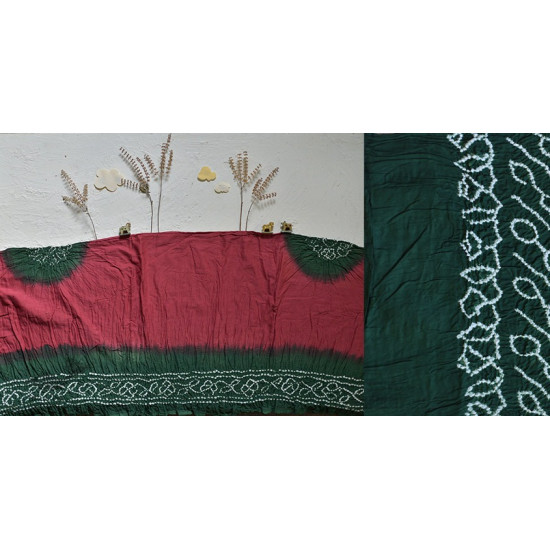 latest collection of cotton bandhni saree - green and dark pink color