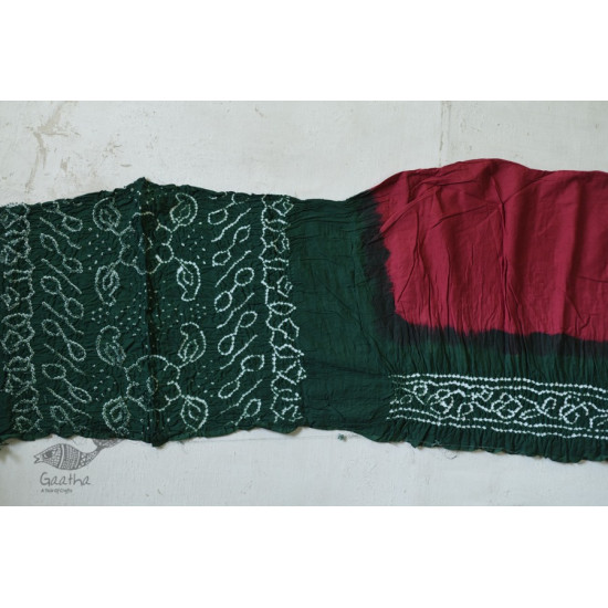 latest collection of cotton bandhni saree - green and dark pink color