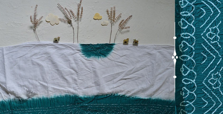 latest collection of cotton bandhni Green-white sarees