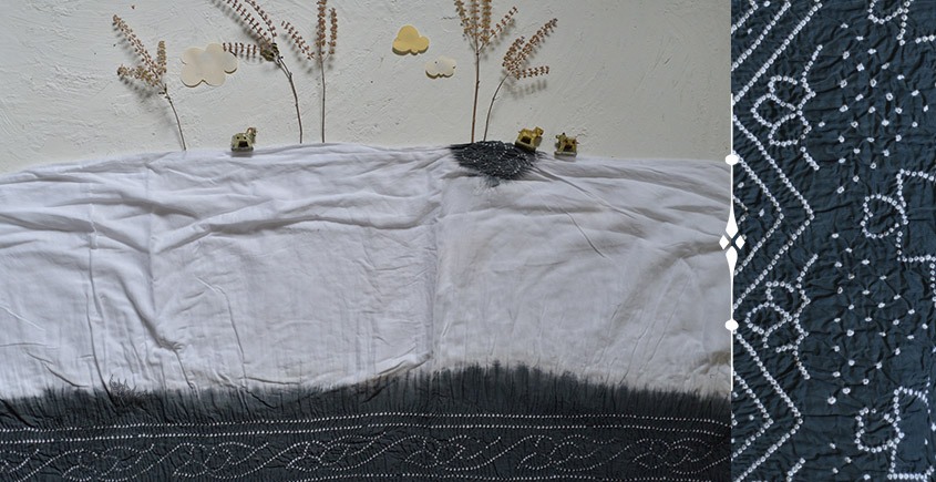latest collection of cotton bandhni White-grey saree