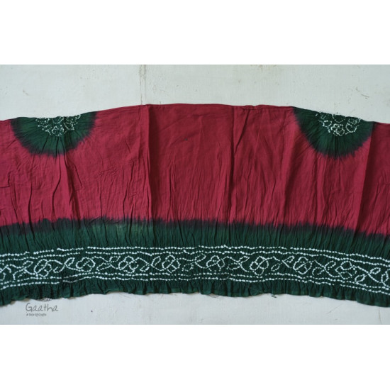 latest collection of cotton bandhni saree - green and dark pink color