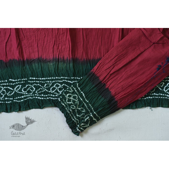 latest collection of cotton bandhni saree - green and dark pink color