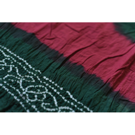 latest collection of cotton bandhni saree - green and dark pink color