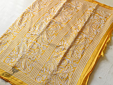 Madhumalti | Kantha Embroidery ~ Lime Yellow Silk Saree