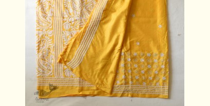 Madhumalti | Kantha Embroidery ~ Lime Yellow Silk Saree