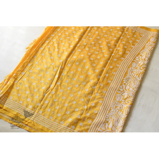 shop Kantha Embroidery ~ Lime Yellow Silk Saree