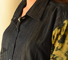 Modal Silk Ajrakh Prints & Denim Dress / Long Shirt