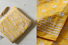 Madhumalti | Kantha Embroidery ~ Lime Yellow Silk Saree