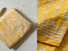 Madhumalti | Kantha Embroidery ~ Lime Yellow Silk Saree