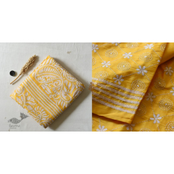 Madhumalti | Kantha Embroidery ~ Lime Yellow Silk Saree