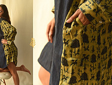 Modal Silk Ajrakh Prints & Denim Dress / Long Shirt