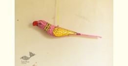Pattachitra | Hand painted - Paper Mache Hanging Bird ~ Pink Parrot