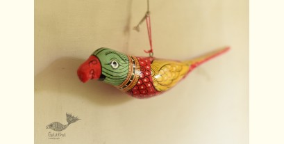 Pattachitra Hand Painted | Paper Mache Hanging Bird ~ Parrot