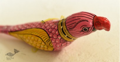 Pattachitra | Hand painted - Paper Mache Hanging Bird ~ Pink Parrot