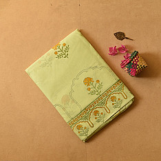 Indigenous Impressions ❣ Bagru Block Printed Cotton Saree - Light Green