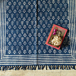 A finite infinity ❧ Indigo Dabu Block Printed Dhurrie ( 5 X 3 Feet )