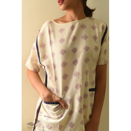 shop Off White Ikat Handloom Cotton Top