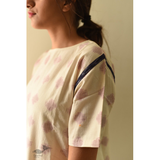 shop Off White Ikat Handloom Cotton Top