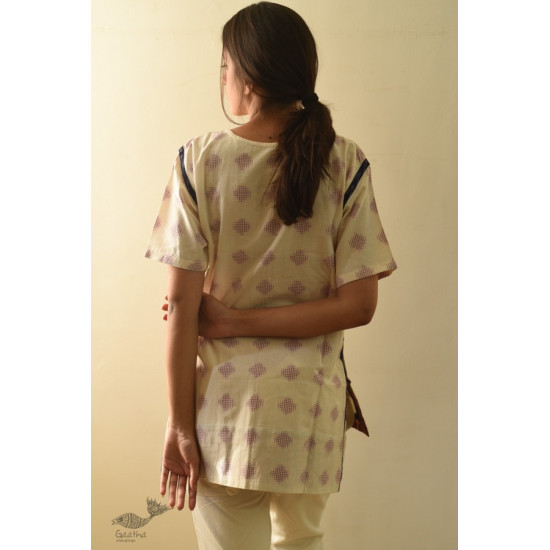 shop Off White Ikat Handloom Cotton Top