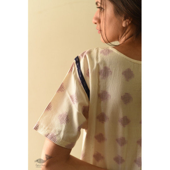 shop Off White Ikat Handloom Cotton Top