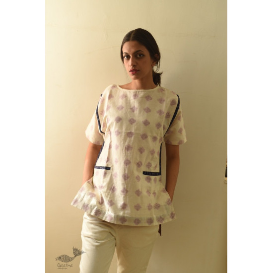 shop Off White Ikat Handloom Cotton Top