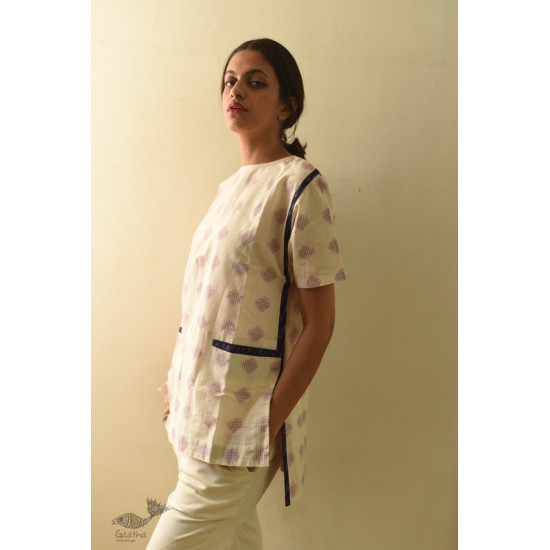 shop Off White Ikat Handloom Cotton Top