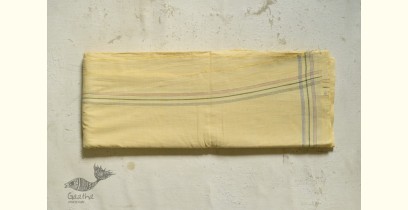 Damodar . दामोदर ~ Handwoven Pure Cotton Dhoti Khes with Border - Light Yellow