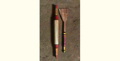 Rasoi | Wooden Kutch Lacquer Ladle (Rolling Pill + Turner) - 1