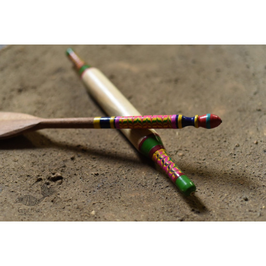 shop handmade Wooden Kutch Lacquer Ladle (Rolling Pill + Turner) 