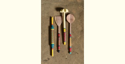Rasoi | Handmade Wooden Kutch Lacquer Ladles { Set of Four } - 4