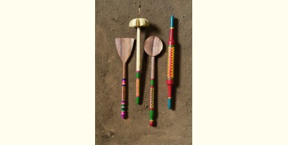 Rasoi | Handmade Wooden Utensils - Kutch Lacquer Ladles (Set of Four) - 6